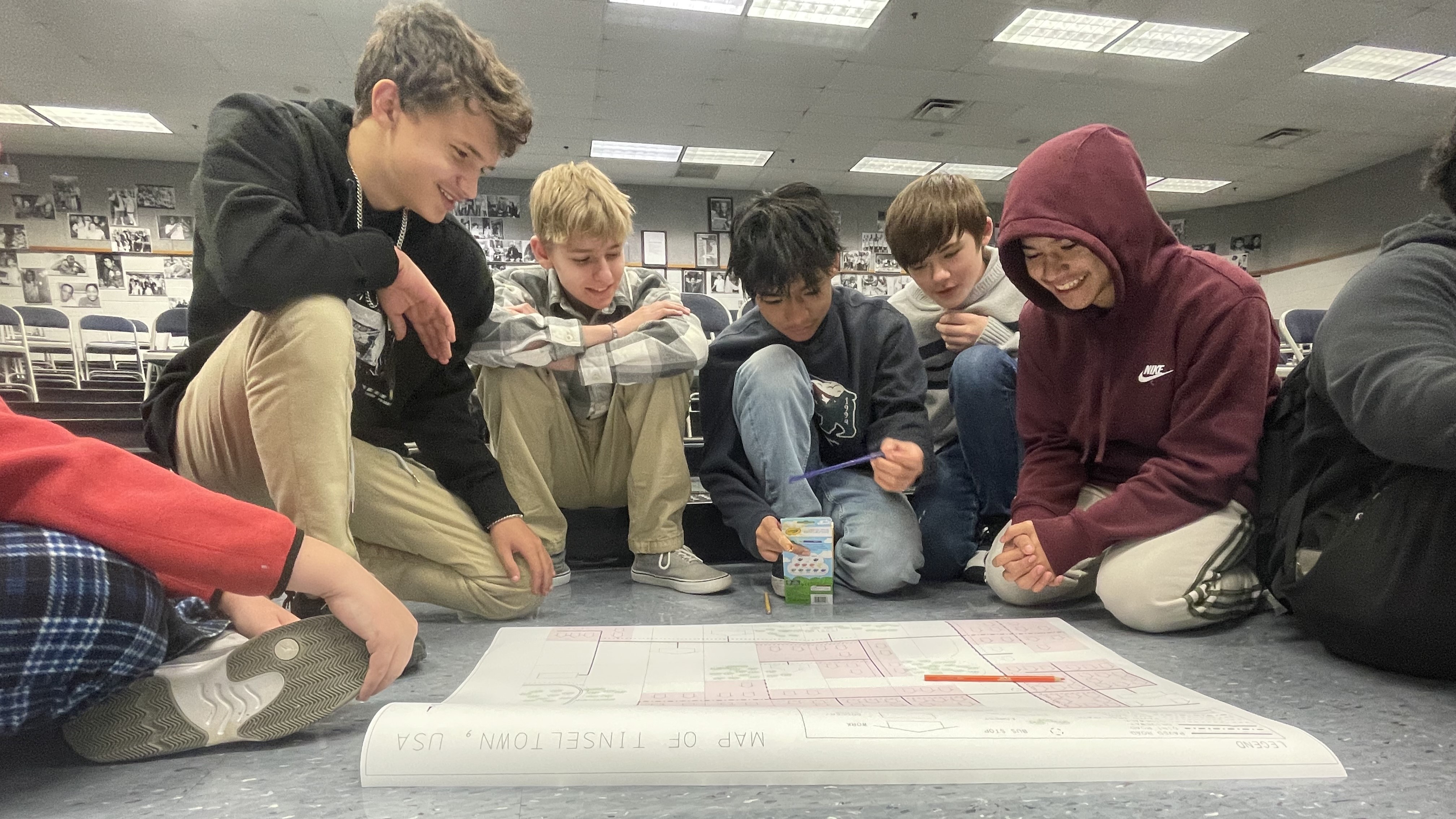 students working on a map